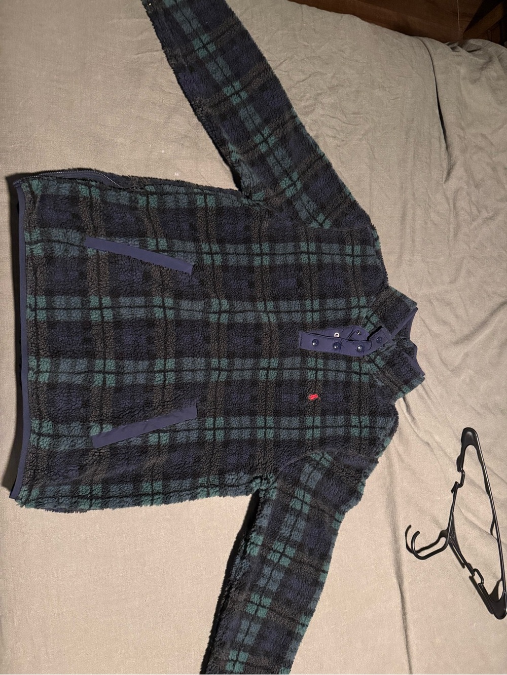 Polo by Ralph Lauren Navy & Green Plaid Zip-Up Sherpa Sweater